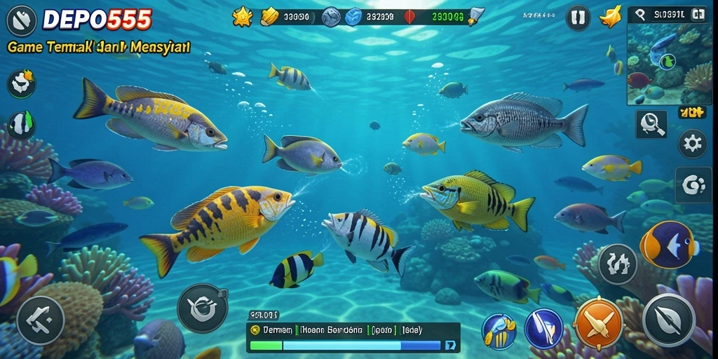 Gameplay seru Tembak Ikan di DEPO555 dengan ikan beragam.