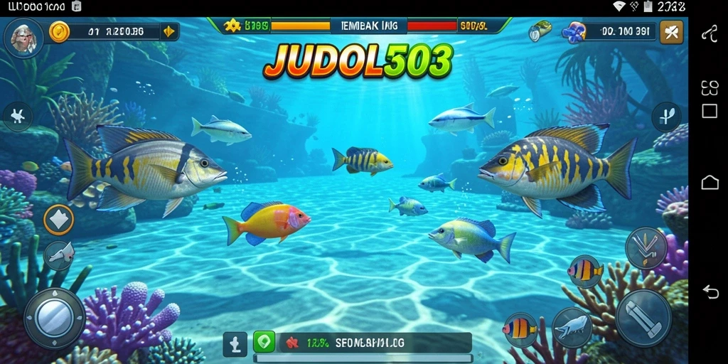Screenshot utama menunjukkan aksi menembak ikan yang mendebarkan.