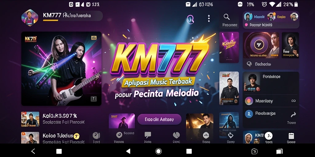 Screenshot utama KM777 menampilkan tampilan antarmuka aplikasi musik yang menawan.