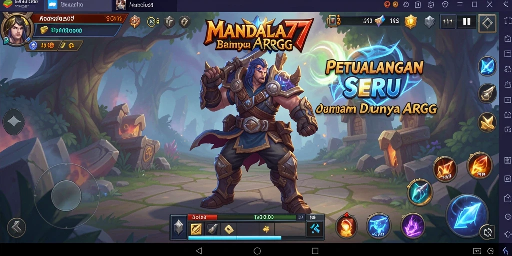 Screenshot gameplay seru MANDALA77 menampilkan pertarungan epik di dunia fantasi.