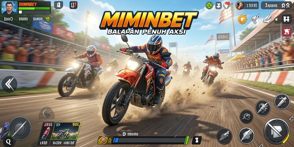 Gameplay mendebarkan dari MIMINBET dengan balapan motor yang intens.